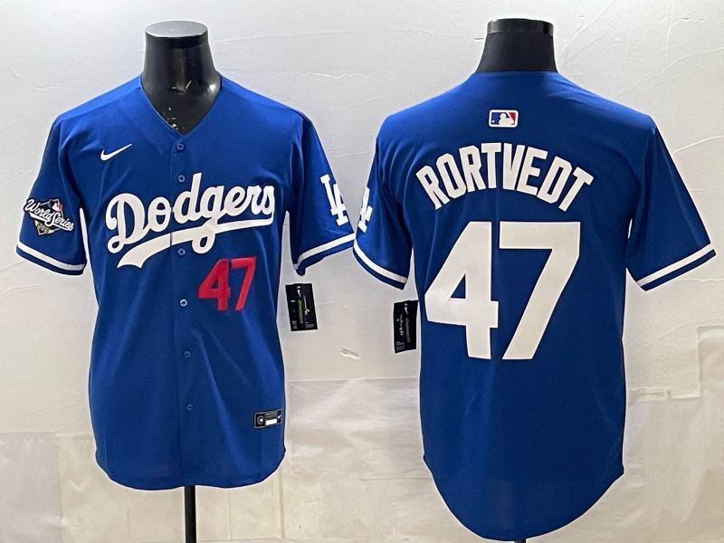 Men 2025 Los Angeles Dodgers #47 Rortvedt Blue Game Nike MLB Jersey style 009
